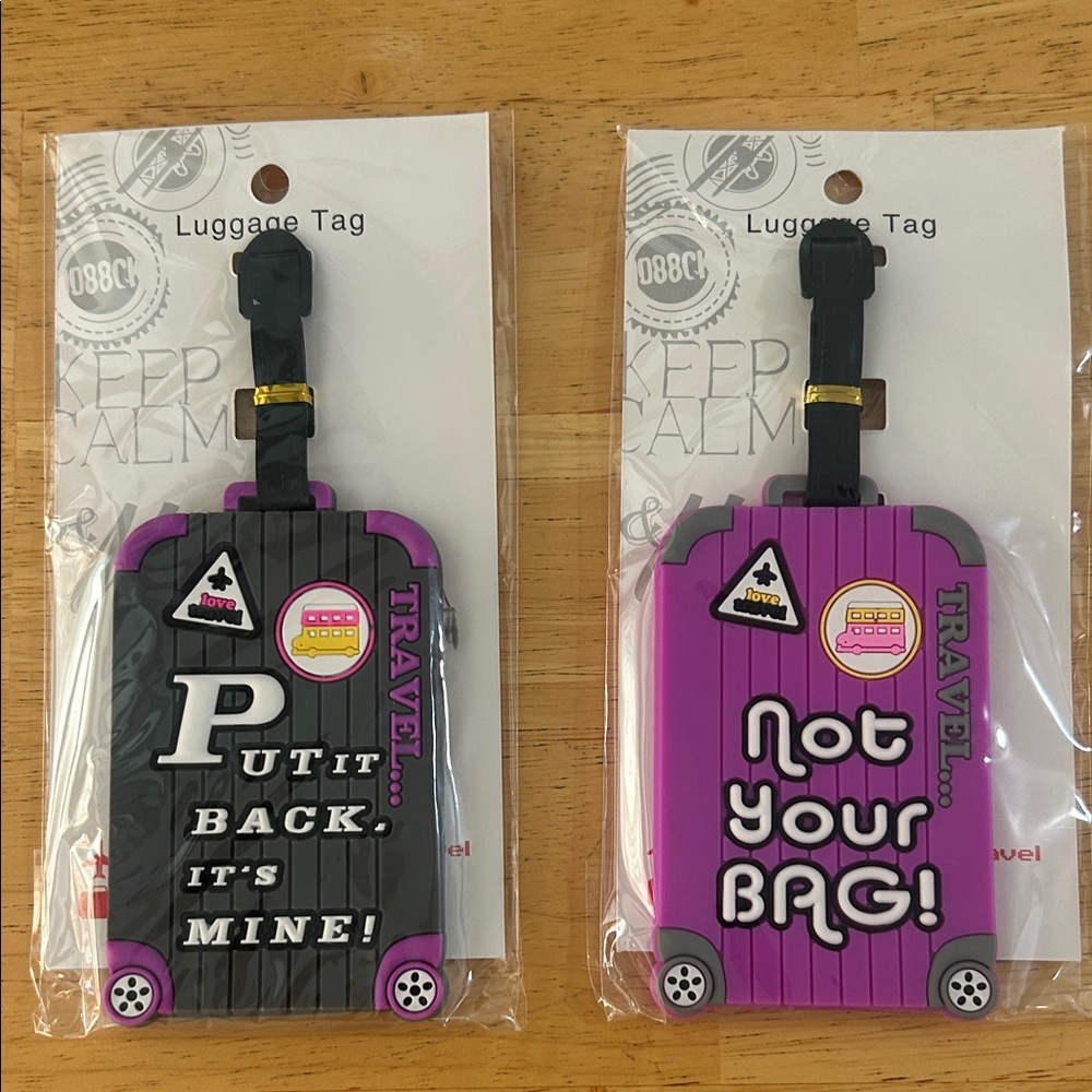 Purple and Black Luggage Tags